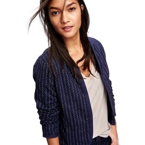 OLD NAVY Quilted Cropped Print Cotton Jacket Women's Sz L Open Front‎ Navy